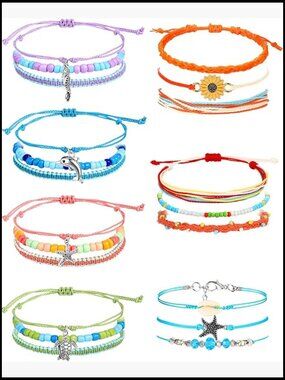 Surfer Wave Friendship Bracelet Set Waterproof Boho Beach String Anklets Bulk